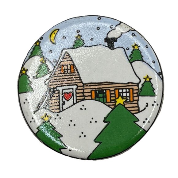 Christmas Cottage Refrigerator Magnet Vintage Cabin in the Woods Trees Night - Picture 6 of 6